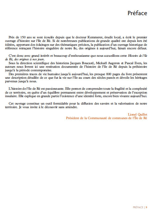 Préface livre Histoire de l'île de Ré