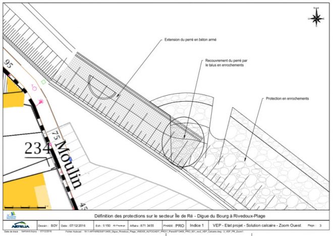 Digue de Rivedoux - Devant le moulin - Schéma Artelia