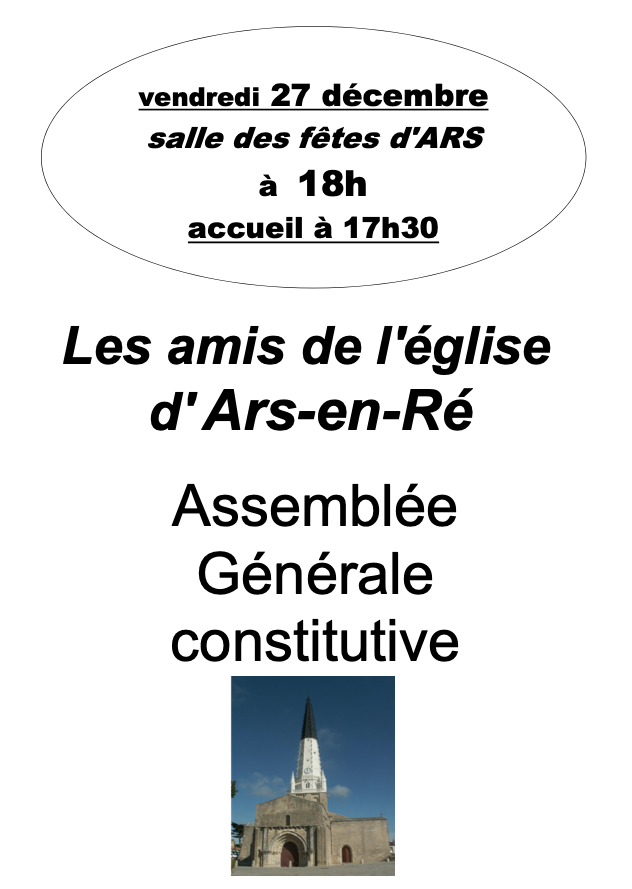Ars - Affiche AG constitutive Amis de l'église - 27 décembre 2019